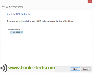 How To Create A Windows 8.1 Recovery Drive - Select The USB Flash Drive