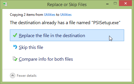 Restore Files With Windows 8 File History - File History -> Replace or Skip Files