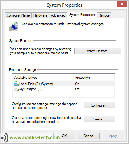 Windows 8.1 - Recovery Options - Create A Restore Point
