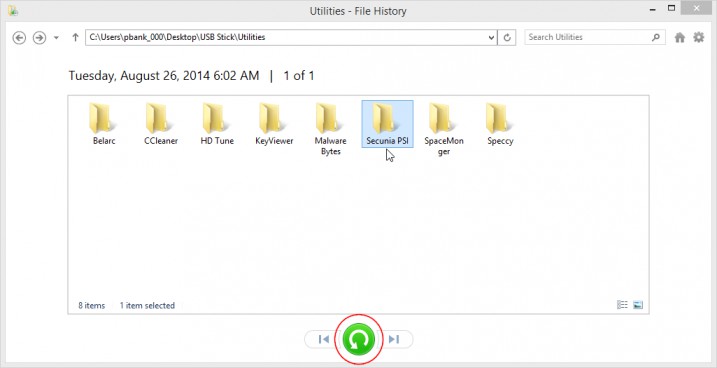 Restore Files With Windows 8 File History - File History -> Restore Files
